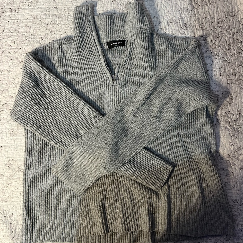 white fox zip up sweater